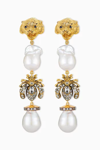 Tiger 1930 Drop Earrings in 24kt Gold-plated Brass