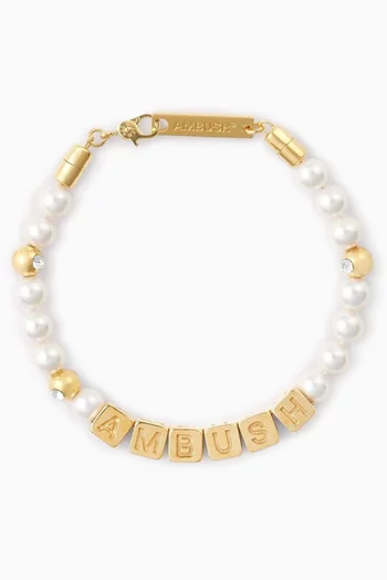 Pearl Letterblock Bracelet in Gold-tone Silver
