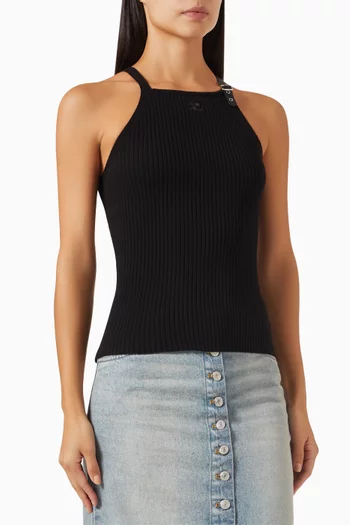 Buckle Ribbed Tank Top in Viscose-blend