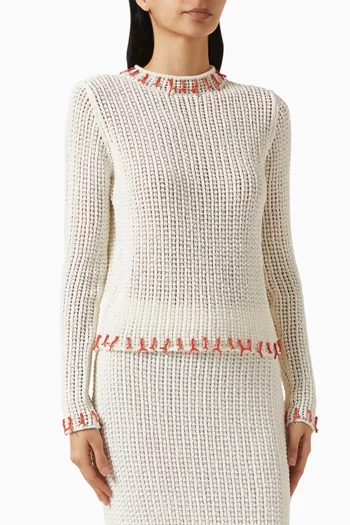 Coral Open-knit Top in Cotton Blend