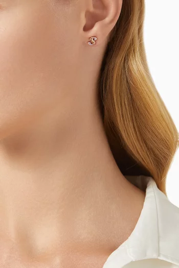 أقراط ريترو بتصميم حرف S مزين بالمينا والماس ذهب وردي عيار 18