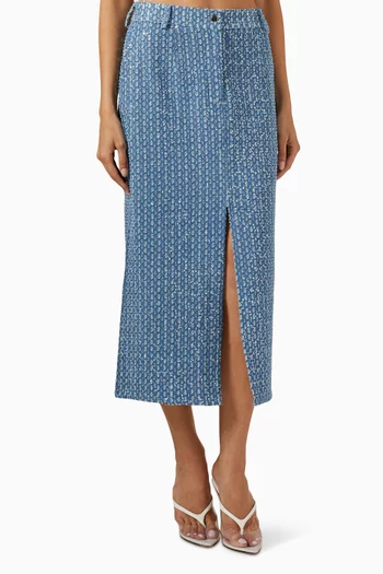 Yasleodis Embellished Midi Skirt in Denim