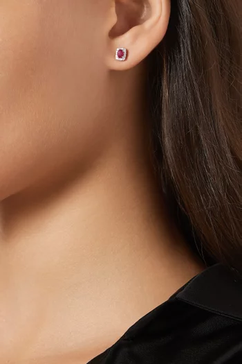 أقراط ديانا ميني مرصعة بالماس والياقوت الأحمر ذهب أبيض عيار 18