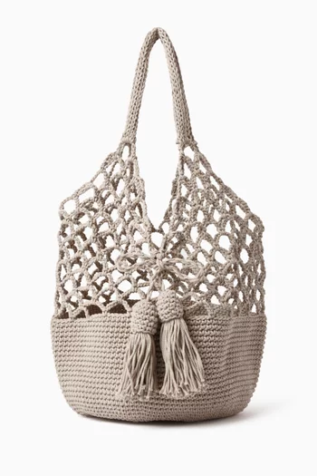 حقيبة فانكي متوسطة بتصميم شبكي كروشيه