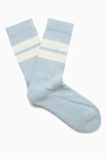 Cotton Intarsia Stripe Athletic Mid Calf Socks