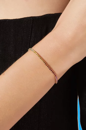 سوار تنس مرصع بياقوت بألوان قوس قزح ذهب أبيض عيار 18