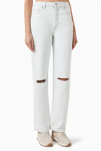 Distressed Straight Leg Jeans in Organic Cotton