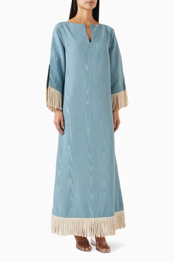 فستان لين طويل قماش بنقشة مموجة