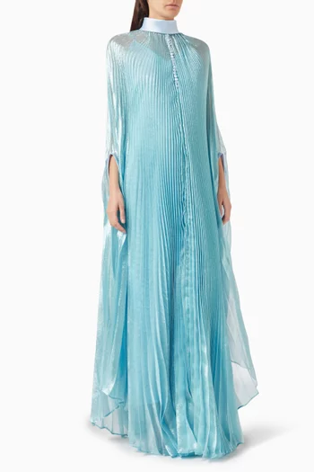 فستان اميليا طويل بكاب مزين بطيات أورجانزا