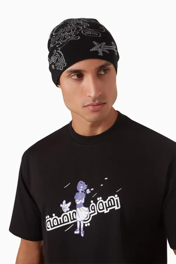 Intarsia Beanie in Cotton-blend
