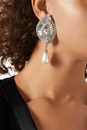 Crystal Shell Pearl Clip-on Earrings in Brass