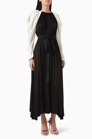 Contrast-sleeved Maxi Dress in Satin