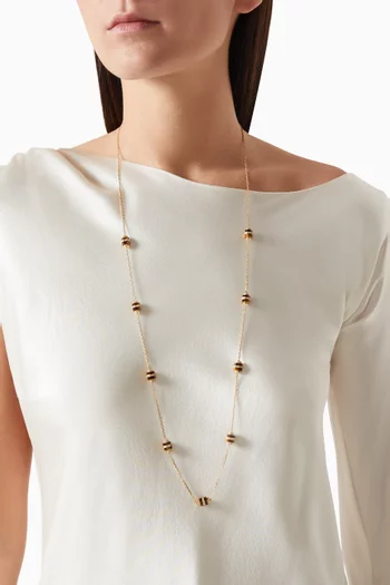 Small Azm Diamond & Tiger Eye Sautoir Necklace in 18kt Gold