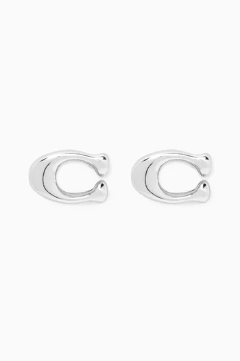 Signature C Stud Earrings in Silver-plated Brass