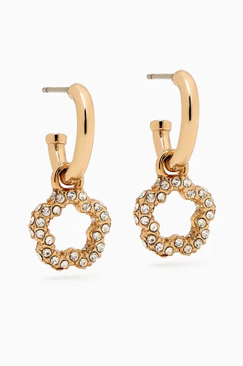 Pave Tea Rose Huggie Earrings in Gold-plated Brass