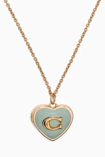 Enamel Heart Locket Necklace in Gold-plated Brass