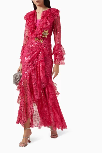 Sequin-embellished Frill Dress in Lace