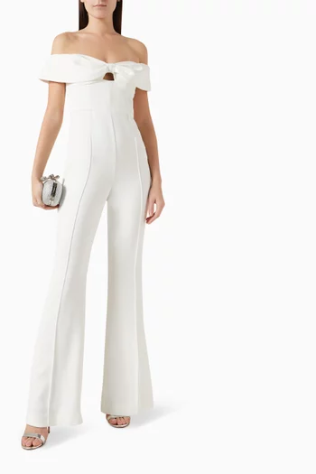Off-shoulder Bow Jumpsuit in Crepe