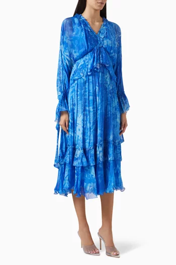 Fancy Fusion Tiered Midi Dress in Chiffon