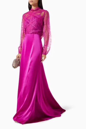 Flared Maxi Skirt in Satin