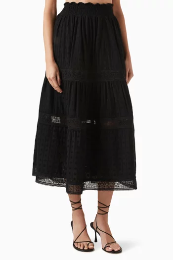 Angela Embroidered Midi Skirt in Cotton