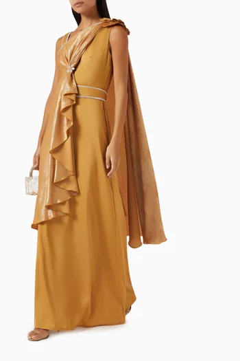 3D Floral-embellished Cape Maxi Dress