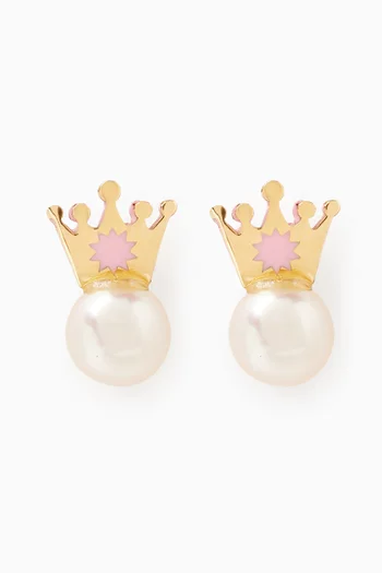 Crown Pearl Earrings in 18kt Yellow Gold