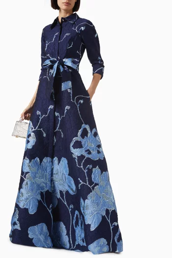 Belted Shirt Dress in Jacquard