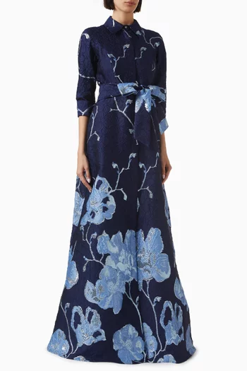Belted Shirt Dress in Jacquard