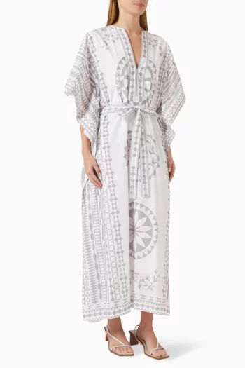 Pyrgi Printed Belted Kaftan Dress in Cotton-muslin