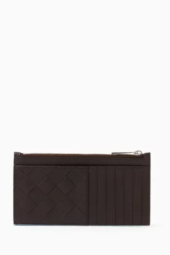 Long Zippered Card Case in Intrecciato Leather