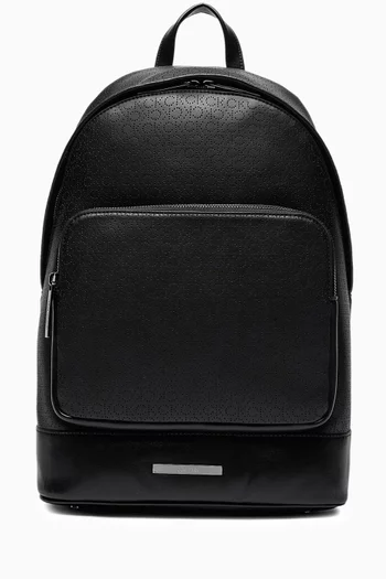 Logo Round Backpack in Faux-leather