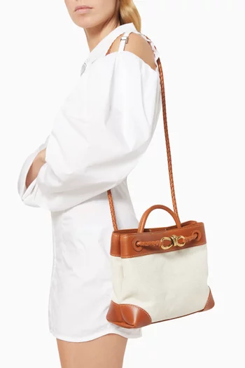Small Andiamo Top Handle Bag in Leather & Canvas