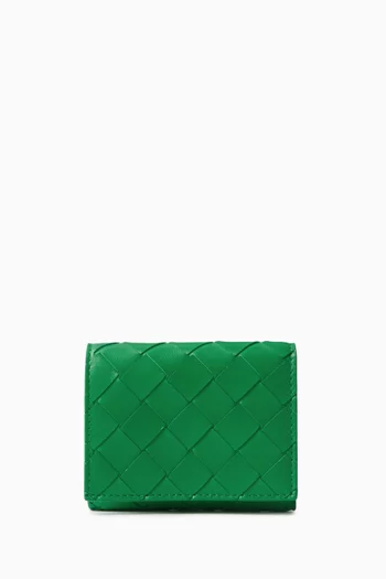 Small Tri-fold Zip Wallet in Intrecciato Leather