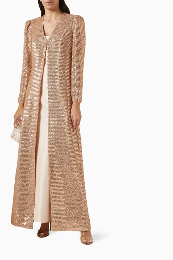 Sequinned Coat & Gown Set in Mikado