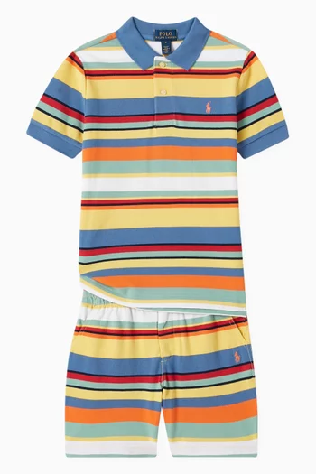 Striped Logo Polo Shirt in Cotton