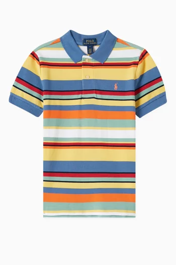 Striped Logo Polo Shirt in Cotton