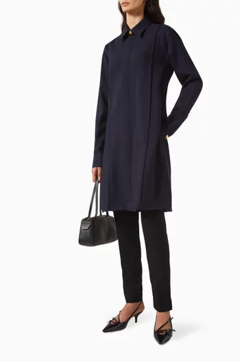Long Pintuck Shirt in Wool Gabardine