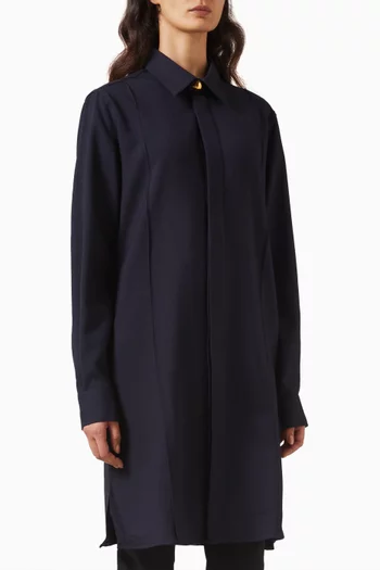 Long Pintuck Shirt in Wool Gabardine