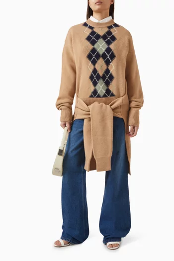 Argyle Double Crew Neck Sweater in Wool-cashmere Blend