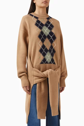 Argyle Double Crew Neck Sweater in Wool-cashmere Blend