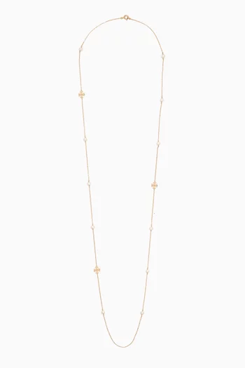 Long Kira Pearl Necklace in 18kt Gold-plated Brass
