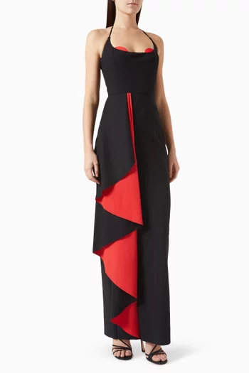 Two-tone Open-back Maxi Dress in Jersey