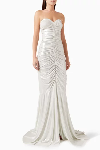 Strapless Shirred Fishtail Gown
