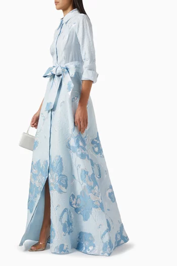 Belted Shirt Dress in Jacquard