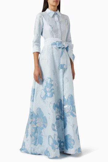 Belted Shirt Dress in Jacquard