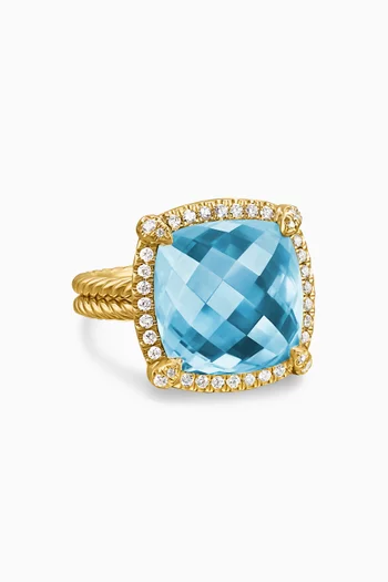 Chatelaine® Diamond & Blue Topaz Ring in 18kt Gold
