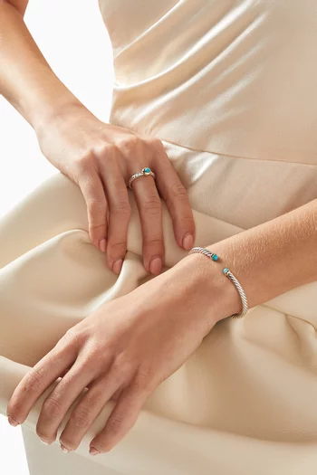 Modern Cable Turquoise Ring in Silver & 14kt Gold
