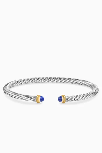Modern Cable Lapis Bracelet in Silver & 14kt Gold