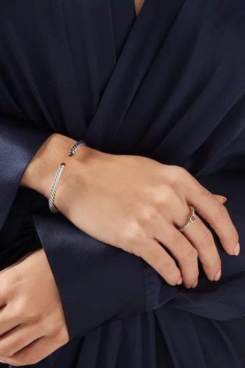 Modern Cable Garnet Bracelet in Silver & 14kt Gold